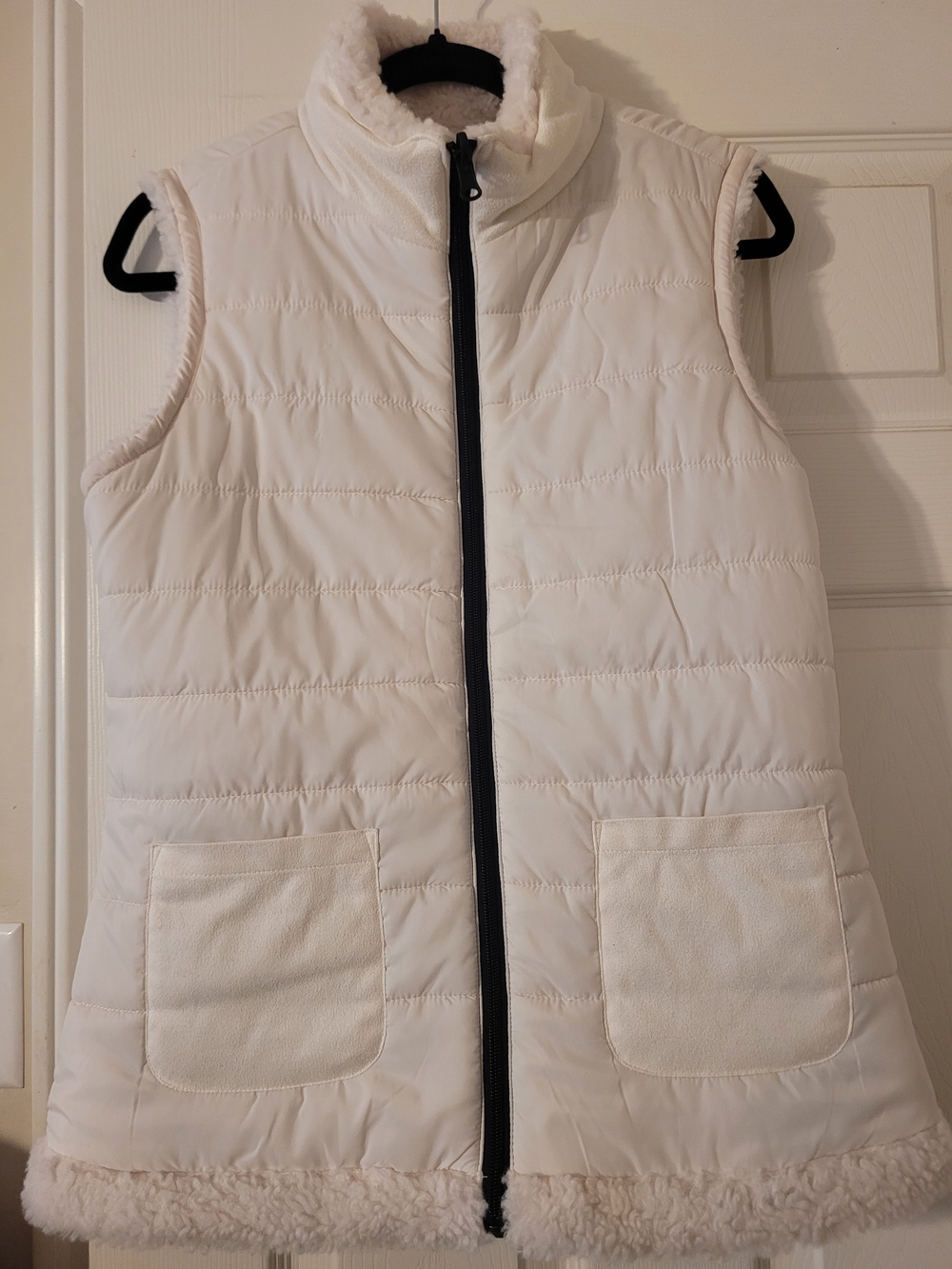 Cream Quilted Faux-Sherpa Vest with Zip Front - Reversible